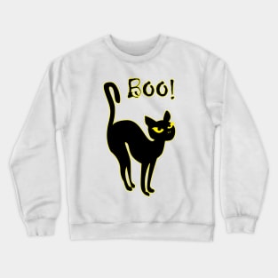 Halloween Black Cat BOO! Yellow Eyed cat Crewneck Sweatshirt